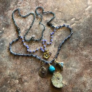 Boho Crochet Charm Necklace Ammonite Turquoise